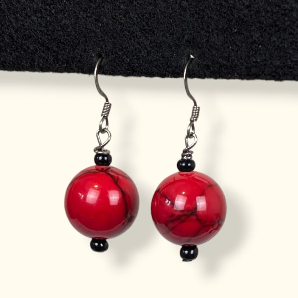 (2/$20) Red Crackle Dyed Howlite Earrings